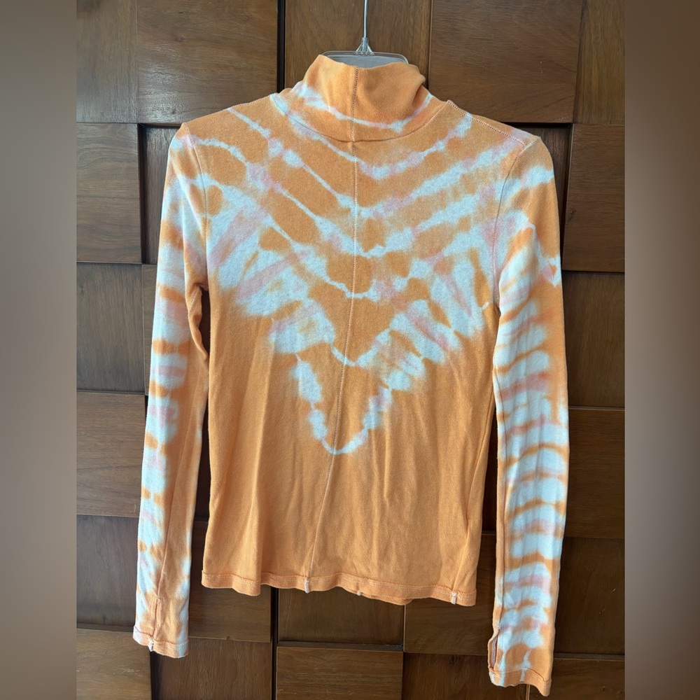 We The Free Orange & White Tie-Dye Long Sleeve Turtleneck